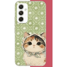 Aksesuarist Samsung Galaxy A54 Uyumlu Yeşil Fularlı Kedi Baskılı Silikon Kılıf