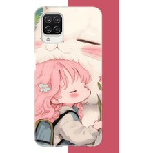 Aksesuarist Samsung Galaxy A12-M12 Uyumlu Kawaii Küçük Kız ve Kedi Baskılı Silikon Kılıf