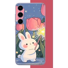 Aksesuarist Samsung Galaxy S24 Plus Uyumlu Peluş Tavşan Baskılı Silikon Kılıf