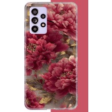 Aksesuarist Samsung Galaxy A52-A52S Uyumlu Kırmızı Çiçek Baskılı Silikon Kılıf