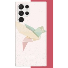 Aksesuarist Samsung Galaxy S22 Ultra Uyumlu Origami Kuş Baskılı Silikon Kılıf