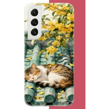 Aksesuarist Samsung Galaxy S22 Uyumlu Çatıdaki Kedi Baskılı Silikon Kılıf