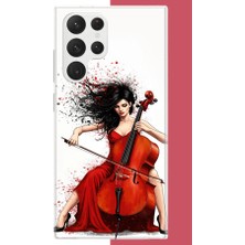 Aksesuarist Samsung Galaxy S22 Ultra Uyumlu Çello Çalan Kadın Baskılı Silikon Kılıf