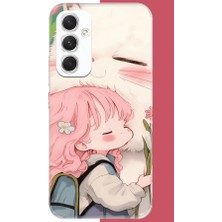 Aksesuarist Samsung Galaxy A54 Uyumlu Kawaii Küçük Kız ve Kedi Baskılı Silikon Kılıf