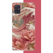 Aksesuarist Samsung Galaxy A51 Uyumlu Pembe Çiçekli Dalga Baskılı Silikon Kılıf