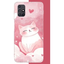 Aksesuarist Samsung Galaxy M51 Uyumlu Pembe Kedi Baskılı Silikon Kılıf