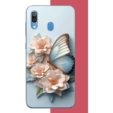 Aksesuarist Samsung Galaxy A20-A30 Uyumlu Mavi Kanatlı Kelebek Baskılı Silikon Kılıf