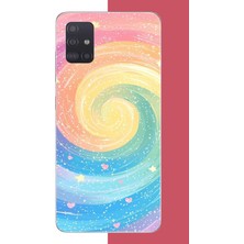 Aksesuarist Samsung Galaxy A51 Uyumlu Gökkuşağı Girdap Baskılı Silikon Kılıf