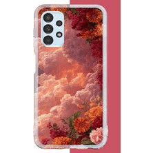 Aksesuarist Samsung Galaxy A13 Uyumlu Kırmızı Bulut ve Çiçekler Baskılı Silikon Kılıf