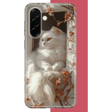 Aksesuarist Samsung Galaxy A36 Uyumlu Penceredeki Beyaz Kedi Baskılı Silikon Kılıf