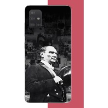 Aksesuarist Samsung Galaxy A51 Uyumlu Şapka ile Selamlayan Atatürk Baskılı Silikon Kılıf