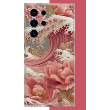 Aksesuarist Samsung Galaxy S24 Ultra Uyumlu Pembe Çiçekli Dalga Baskılı Silikon Kılıf