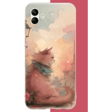 Aksesuarist Samsung Galaxy A06 Uyumlu Mavi Fularlı Kedi Baskılı Silikon Kılıf
