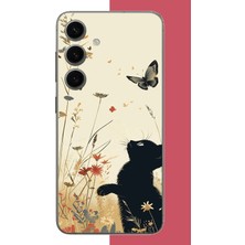 Aksesuarist Samsung Galaxy S24 Uyumlu Siyah Kedi Baskılı Silikon Kılıf