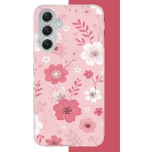 Aksesuarist Samsung Galaxy A34 Uyumlu Pembe Beyaz Çiçek Baskılı Silikon Kılıf