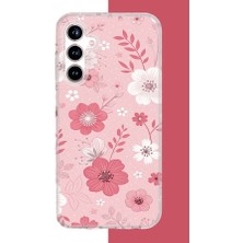 Aksesuarist Samsung Galaxy A35 Uyumlu Pembe Beyaz Çiçek Baskılı Silikon Kılıf