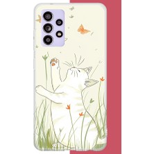 Aksesuarist Samsung Galaxy A52-A52S Uyumlu Mutlu Kedi Baskılı Silikon Kılıf