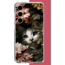 Aksesuarist Samsung Galaxy S24 Fe Uyumlu Çiçeklere Gizlenen Kedi Baskılı Silikon Kılıf