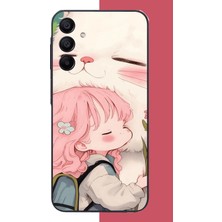 Aksesuarist Samsung Galaxy A15 Uyumlu Kawaii Küçük Kız ve Kedi Baskılı Silikon Kılıf