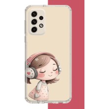 Aksesuarist Samsung Galaxy A32 Uyumlu Pembe Kulaklıklı Kız.jpeg Baskılı Silikon Kılıf