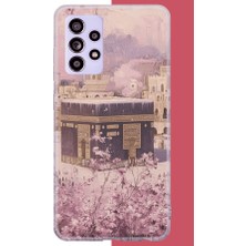 Aksesuarist Samsung Galaxy A52-A52S Uyumlu Pembe Çiçekli Kabe Baskılı Silikon Kılıf