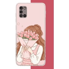 Aksesuarist Samsung Galaxy A31 Uyumlu Lale Buketli Kız Baskılı Silikon Kılıf