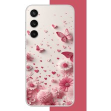Aksesuarist Samsung Galaxy S23 Fe Uyumlu Pembe Kelebek Baskılı Silikon Kılıf