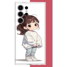Aksesuarist Samsung Galaxy S24 Ultra Uyumlu Kawaii Beyaz Sweatshirt Kız Baskılı Silikon Kılıf