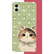 Aksesuarist Samsung Galaxy A04 Uyumlu Yeşil Fularlı Kedi Baskılı Silikon Kılıf