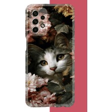 Aksesuarist Samsung Galaxy A33 Uyumlu Çiçeklere Gizlenen Kedi Baskılı Silikon Kılıf