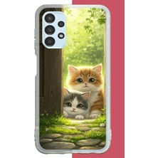 Aksesuarist Samsung Galaxy A13 Uyumlu Kapıdaki Kediler Baskılı Silikon Kılıf