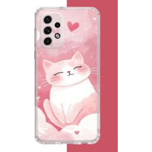 Aksesuarist Samsung Galaxy A32 Uyumlu Pembe Kedi Baskılı Silikon Kılıf