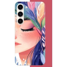Aksesuarist Samsung Galaxy S23 Uyumlu Renkli Yaprak Saçlı Kız.jpeg Baskılı Silikon Kılıf