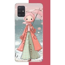 Aksesuarist Samsung Galaxy A51 Uyumlu Pembe Şemsiyeli Kız Baskılı Silikon Kılıf