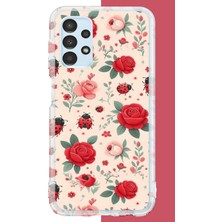 Aksesuarist Samsung Galaxy A13 Uyumlu Uğur Böcek ve Gül Baskılı Silikon Kılıf