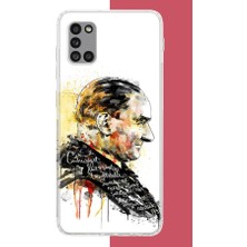 Aksesuarist Samsung Galaxy A31 Uyumlu Sulu Boya Atatürk Baskılı Silikon Kılıf