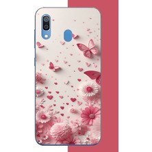 Aksesuarist Samsung Galaxy A20-A30 Uyumlu Pembe Kelebek Baskılı Silikon Kılıf