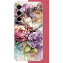 Aksesuarist Samsung Galaxy A55 Uyumlu Sulu Boya Kedi Baskılı Silikon Kılıf