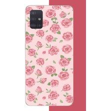 Aksesuarist Samsung Galaxy A51 Uyumlu Pembe Gül Baskılı Silikon Kılıf