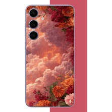 Aksesuarist Samsung Galaxy S24 Plus Uyumlu Kırmızı Bulut ve Çiçekler Baskılı Silikon Kılıf