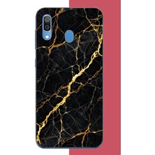 Aksesuarist Samsung Galaxy A20-A30 Uyumlu Altın Diyagonal Baskılı Silikon Kılıf