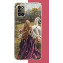 Aksesuarist Samsung Galaxy A31 Uyumlu Mor Elbiseli Kadın Baskılı Silikon Kılıf