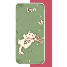 Aksesuarist Samsung Galaxy J7 Prime Uyumlu Fularlı Kedi Baskılı Silikon Kılıf