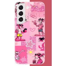 Aksesuarist Samsung Galaxy S22 Uyumlu Pembe Panter Kolaj Baskılı Silikon Kılıf