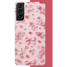 Aksesuarist Samsung Galaxy S21 Plus Uyumlu Pembe Fiyonk Gül.jpeg Baskılı Silikon Kılıf