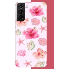 Aksesuarist Samsung Galaxy S21 Plus Uyumlu Pembe Çiçek Baskılı Silikon Kılıf