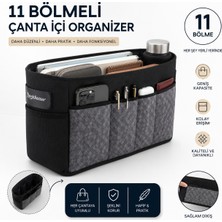 YeferStore Siyah 11 Bölmeli Kadın Çanta Içi Düzenleyici Organizer Makyaj Organizeri Çanta Değiştirme Yardımcısı