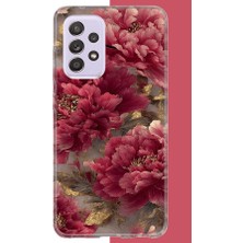 Aksesuarist Samsung Galaxy A72 Uyumlu Kırmızı Çiçek Baskılı Silikon Kılıf