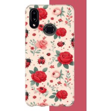 Aksesuarist Samsung Galaxy A10S Uyumlu Uğur Böcek ve Gül Baskılı Silikon Kılıf