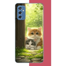 Aksesuarist Samsung Galaxy M52 Uyumlu Kapıdaki Kediler Baskılı Silikon Kılıf